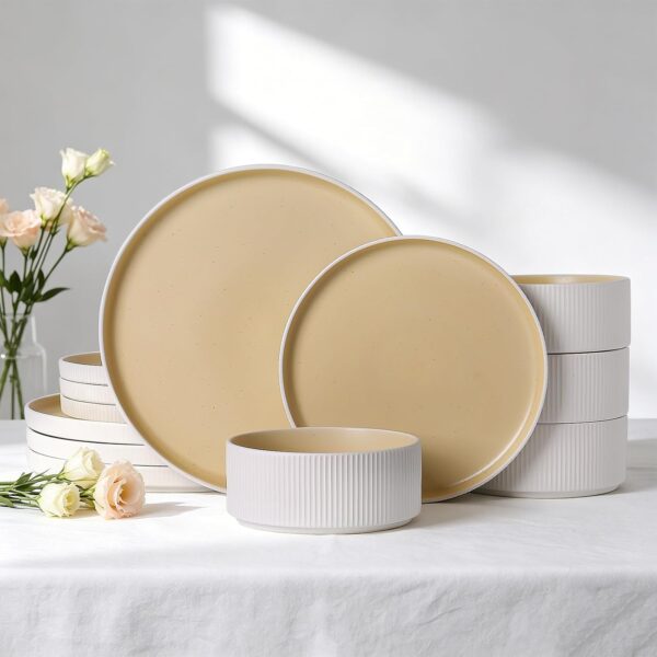 12-Piece Stoneware Dinnerware Set with White and Orange Kiln-Transformed Glaze (Serves 4)