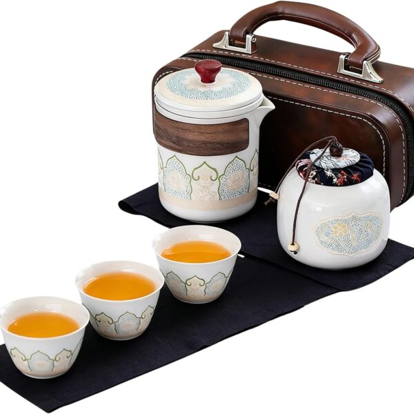 Portable Chinese Kung Fu Tea Set with Teapot, Filter, Teacups, and Storage Bag - Suitable for Travel and Office Use
