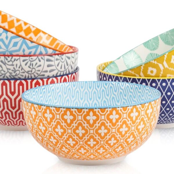 6-Piece 24oz Ceramic Deep Bowl Set, 5.9-inch Microwave and Dishwasher Compatible