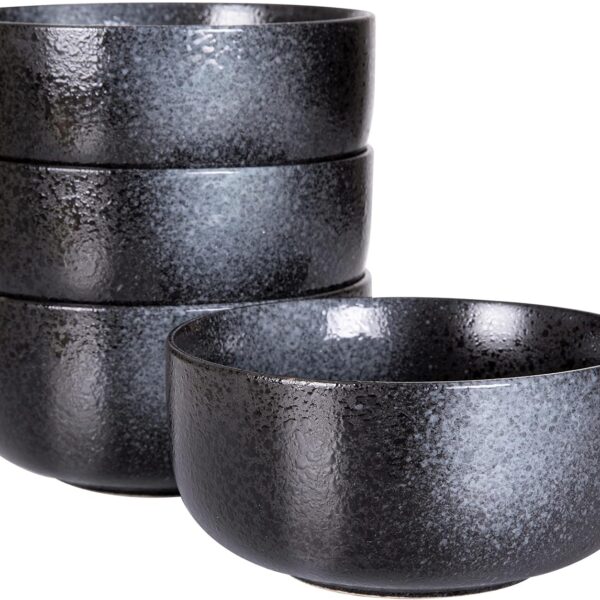 36oz Black & Grey Ceramic Soup Bowl Set (4 Pieces) - Large Capacity